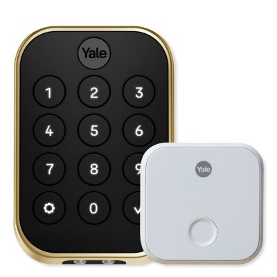 Yale Pro 2 Key Free Pushbutton Keypad Lock, Bluetooth with Wi-Fi Connect Bridge, Lifetime Brass